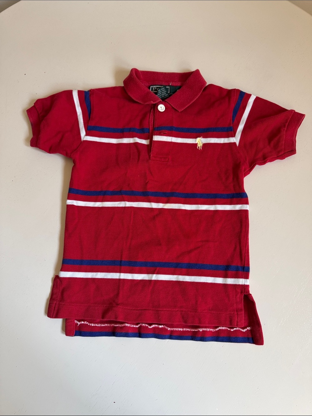 Vintage Polo by Ralph Lauren Red Striped Kids Polo with Navy & White Accents